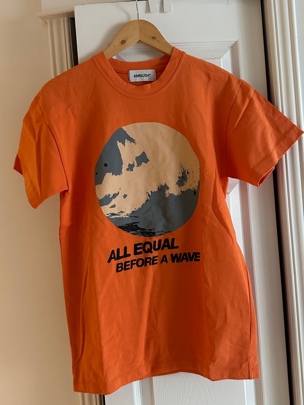 AMBUSH Orange Graphic Tee - "All Equal Before A Wave"